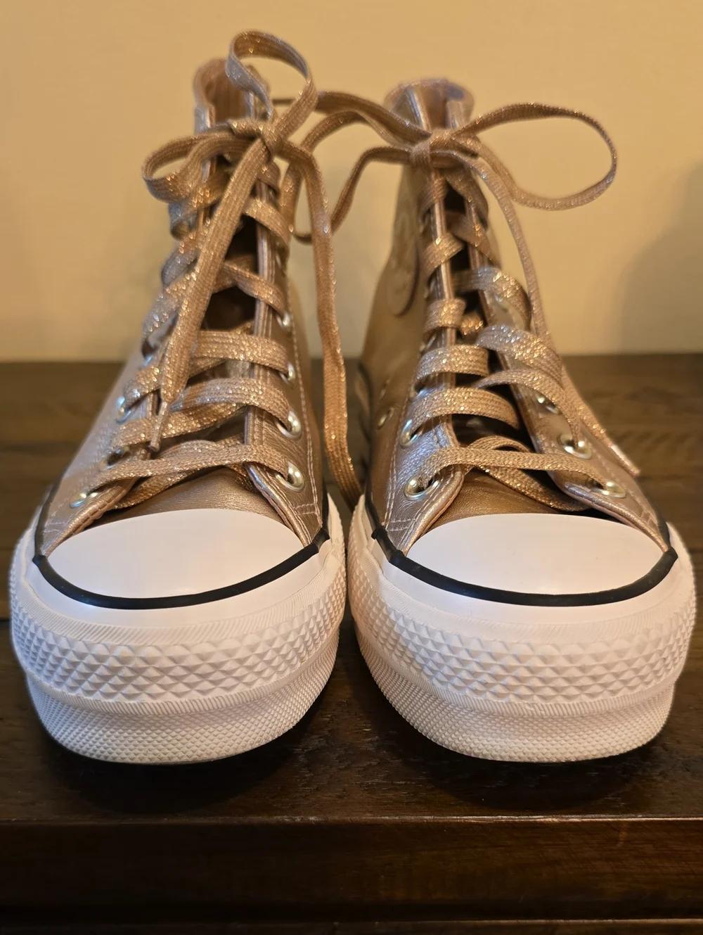 Women Converse Leather High Top Platform Sneakers in Metallic Rose - Picture 7 of 10
